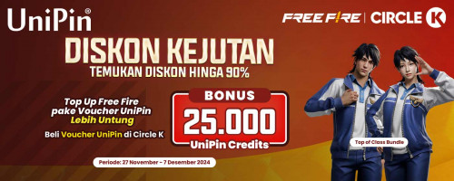 Diskon Kejutan Free Fire hingga 90% - Beli Voucher UniPin di Circle K dan Dapatkan Bonus 25,000 UniPin Credits